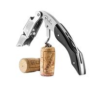 BENKIA Sacacorchos de camarero con mango de color negro - Sacacorchos profesional fabricado en acero inoxidable de calidad gastronómica con abrebotellas y cortacápsulas