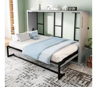 BENMWS Cama Murphy de 140 x 200 cm, gris, con marco de metal y tablero de madera, cama plegable de pared con fijación bloqueable, cama multifuncional robusta y silenciosa, sin colchón