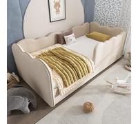 BENMWS Cama tapizada, 190 x 90 cm, sofá cama con cama nido, cuna con somier, lino, beige, sin colchón