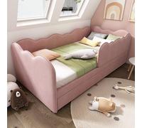 BENMWS Cama tapizada, 190 x 90 cm, sofá cama con cama nido, cuna con somier, terciopelo, rosa, sin colchón