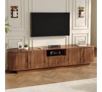 BENMWS Mueble bajo para TV con estructura ondulada 3D, puertas correderas, cajón, compartimento abierto, mesa de televisión, aparador de salón, nogal, 200 x 40 x 50 cm (ancho x profundidad x alto)