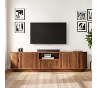 BENMWS Mueble bajo para TV con estructura ondulada 3D, puertas correderas, cajón, compartimento abierto, mesa de televisión, aparador de salón, nogal, 180 x 40 x 50 cm (ancho x profundidad x alto)