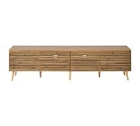 BENMWS Mueble de TV para televisor de 75 pulgadas, mueble bajo con 4 puertas, diseño de valla calada y pasacables, elegante mueble con gran espacio de almacenamiento, salón, color madera natural, 170