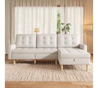 BENMWS Sofá esquinero con espacio de almacenamiento, chaise longue intercambiable, forma de L, 3 plazas, tela no tejida, beige, 212 × 130 × 86 cm, para apartamento pequeño
