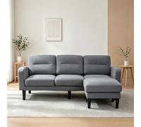 BENMWS Sofá esquinero en forma de L de 3 plazas con chaise longue, sofá esquinero pequeño, 204 x 136 x 80 cm, gris, bolsa de almacenamiento en el lateral, 10 patas de sofá, adecuado para salón