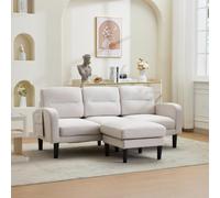 BENMWS Sofá esquinero en forma de L de 3 plazas con chaise longue, sofá esquinero pequeño, 204 x 136 x 80 cm, beige, bolsa de almacenamiento en el lateral, 10 patas de sofá, adecuado para salón