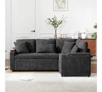 BENMWS Sofá esquinero extensible en forma de L, con espacio de almacenamiento, soporte para bebidas, reposabrazos, cuatro cojines, canapé convertible, adecuado para salón, gris, gris oscuro, 206,5 x