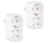benon Juego de 2 Enchufe múltiple Blanco - Adaptador de enchufe con bloqueo de seguridad para niños - Enchufe doble 3680W - Toma de corriente triple - Enchufe múltiple 2 Euro y 1 Schuko
