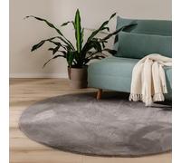 benuta Basic Alfombra Salon Furry - Gris Redonda 200 cm - De Piel sintética - Suave para Sala y Dormitorio - Base Antideslizante - Lavable - Compatible con calefacción bajo Suelo
