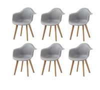 BenyLed Juego de 6 Sillas de Comedor Nordicas, PP Asiento Pata Haya, Gris