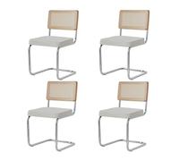BenyLed Pack 4 Sillas de Comedor Estilo Nórdico Silla Escandinava; Sillas de Cocina Modernas con Respaldo de Madera Maciza de Ratán y Asiento Tapizado (Blanco Polar)