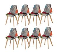 BenyLed Pack de 8 Sillas de Comedor Sillas de Patchwork de Colores con Patas de Madera Sillas Escandinavo con Respaldo de cojín Suave (Rojo 01)