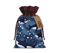 berbo Bolsas de regalo de Navidad festivas, bolsas decorativas de regalo perfectas, material con tela escocesa a cuadros azules ballena asesina