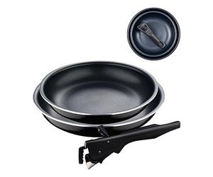 Bergner Black Edition | Juego de Sartenes de 3 Piezas de 22 y 26 cm + Mango Ergonómico Extraíble| Aluminio Prensado y Antiadherente | Para Todo Tipo de Cocinas y Horno