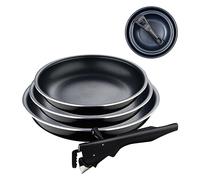 BERGNER Click&Cook Black Edition | Juego de Sartenes de 4 Piezas de 18, 20 y 24 cm + Mango Ergonómico Extraíble | Aluminio Prensado y Antiadherente | para Todo Tipo de Cocinas y Horno