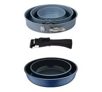 Bergner Click&Cook Juego de 2 Sartenes Ø22Ø26cm Aluminio fundido Azul con Mango desmontable+Juego de 3 moldes de horno redondos Ø12Ø18Ø22cm