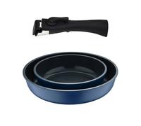 Bergner click&cook juego de 2 sartenes ø22ø26cm aluminio fundido azul + mango desmontable