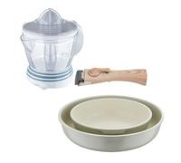Bergner click&cook juego de 2 sartenes ø22ø26cm aluminio fundido blanco con mango desmontable+exprimidor de 40w de potencia - capacidad de 1.2 litros 8 cm