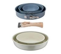 Bergner click&cook juego de 2 sartenes ø22ø26cm aluminio fundido blanco con mango desmontable+juego de 3 moldes de horno redondos ø12ø18ø22cm 30 cm