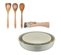 Bergner Click&Cook Juego de 2 Sartenes Ø22Ø26cm Aluminio fundido Blanco con Mango desmontable+Delantal de Cocina Gris oscuro 100% Algodón 75x80cm