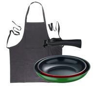 Bergner Click&Cook Juego de 2 Sartenes Ø22Ø26cm Aluminio prensado con Mango desmontable+Delantal de Cocina Gris oscuro 100% Algodón 75x80cm