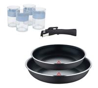 Bergner Click&Cook Juego de 2 Sartenes Ø22Ø26cm Aluminio prensado negro con Mango desmontable+Delantal de Cocina Gris oscuro 100% Algodón 75x80cm BC22/26+VAS4