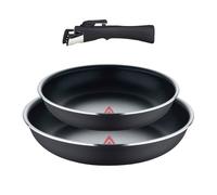 Bergner click&cook juego de 2 sartenes ø22ø26cm aluminio prensado negro y heat dot + mango desmontable