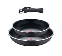 Bergner click&cook juego de 2 sartenes ø22ø26cm aluminio prensado negro y heat dot + mango desmontable