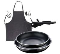 Bergner Click&Cook Juego de 2 Sartenes Ø22cm y Ø26cm con Mango extraíble en Aluminio prensado+Delantal de Cocina Gris oscuro 100% Algodón 75x80cm