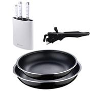 Bergner Click&Cook Juego de 2 Sartenes Ø22cm y Ø26cm con Mango extraíble en Aluminio prensado+Juego de 3 Cuchillos de acero inoxidable con Tacoma