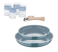 Bergner Click&Cook Juego de 2 Sartenes Ø22cm y Ø26cm con Mango extraíble en Aluminio prensado+Juego de 4 Vasos de 0,5L