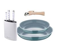 Bergner Click&Cook Juego de 2 Sartenes Ø22cm y Ø26cm con Mango extraíble en Aluminio prensado+Delantal de Cocina Gris oscuro 100% Algodón 75x80cm