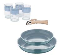Bergner Click&Cook Juego de 2 Sartenes Ø24Ø28cm Aluminio prensado reciclado Verde con Mango extraíble+Juego de 4 Vasos de 0,5L