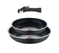 Bergner click&cook juego de 2 sartenes ø24ø28cm aluminio prensado y heat dot negro + mango desmontable
