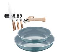 Bergner Click&Cook Juego de 3 Sartenes Ø18Ø20Ø24cm Aluminio prensado reciclado Verde con Mango extraíble+Delantal de Cocina Gris oscuro 100% Algodón BC22/26+MAGC5