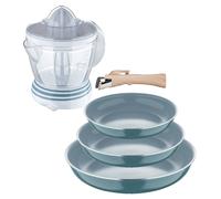 Bergner Click&Cook Juego de 3 Sartenes Ø18Ø20Ø24cm Aluminio prensado reciclado Verde con Mango extraíble+Delantal de Cocina Gris oscuro 100% Algodón BC22/26+EXPR4