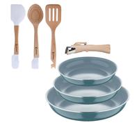 Bergner Click&Cook Juego de 3 Sartenes Ø18Ø20Ø24cm Aluminio prensado reciclado Verde con Mango extraíble+Delantal de Cocina Gris oscuro 100% Algodón BC22/26+SILM4