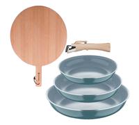 Bergner Click&Cook Juego de 3 Sartenes Ø18Ø20Ø24cm Aluminio prensado reciclado Verde con Mango extraíble+Delantal de Cocina Gris oscuro 100% Algodón BC22/26+TABR4