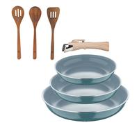 Bergner Click&Cook Juego de 3 Sartenes Ø18Ø20Ø24cm Aluminio prensado reciclado Verde con Mango extraíble+Delantal de Cocina Gris oscuro 100% Algodón BC22/26+UTMA4