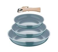 Bergner - Set 4 Pzs Sartenes (18+20+24 cm) con Mango Desmontable - Aluminio Prensado Reciclado - Revestimiento PPG Fusion - Inducción Compatible - Verde, Plata