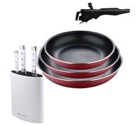 Bergner Click&Cook juego de 3 Sartenes Ø18Ø20Ø24cm Aluminio prensado rojo con Mango extraíble+Delantal de Cocina Gris oscuro 100% Algodón 75x80cm BC24/28+CUCHT4