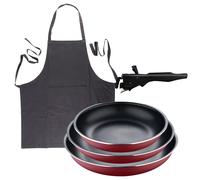 Bergner Click&Cook juego de 3 Sartenes Ø18Ø20Ø24cm Aluminio prensado rojo con Mango extraíble+Delantal de Cocina Gris oscuro 100% Algodón 75x80cm BC24/28+DEL4