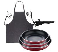Bergner Click&Cook juego de 3 Sartenes Ø18Ø20Ø24cm Aluminio prensado rojo con Mango extraíble+Delantal de Cocina Gris oscuro 100% Algodón 75x80cm