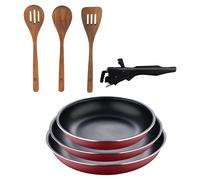 Bergner Click&Cook juego de 3 Sartenes Ø18Ø20Ø24cm Aluminio prensado rojo con Mango extraíble+Delantal de Cocina Gris oscuro 100% Algodón 75x80cm BC24/28+UTMA4