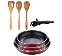 Bergner Click&Cook juego de 3 Sartenes Ø18Ø20Ø24cm Aluminio prensado rojo con Mango extraíble+Delantal de Cocina Gris oscuro 100% Algodón 75x80cm BC24/28+UTAC4