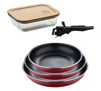 Bergner Click&Cook juego de 3 Sartenes Ø18Ø20Ø24cm Aluminio prensado rojo con Mango extraíble+Delantal de Cocina Gris oscuro 100% Algodón 75x80cm BC24/28+HERM4