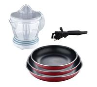 Bergner click&cook juego de 3 sartenes ø18ø20ø24cm aluminio prensado rojo con mango extraíble+exprimidor de 40w de potencia - capacidad de 1.2 litros 30 cm