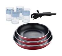 Bergner Click&Cook juego de 3 Sartenes Ø18Ø20Ø24cm Aluminio prensado rojo con Mango extraíble+Delantal de Cocina Gris oscuro 100% Algodón 75x80cm