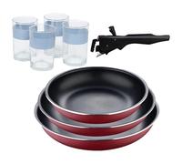 Bergner Click&Cook juego de 3 Sartenes Ø18Ø20Ø24cm Aluminio prensado rojo con Mango extraíble+Delantal de Cocina Gris oscuro 100% Algodón 75x80cm