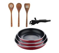 Bergner Click&Cook juego de 3 Sartenes Ø18Ø20Ø24cm Aluminio prensado rojo con Mango extraíble+Delantal de Cocina Gris oscuro 100% Algodón 75x80cm